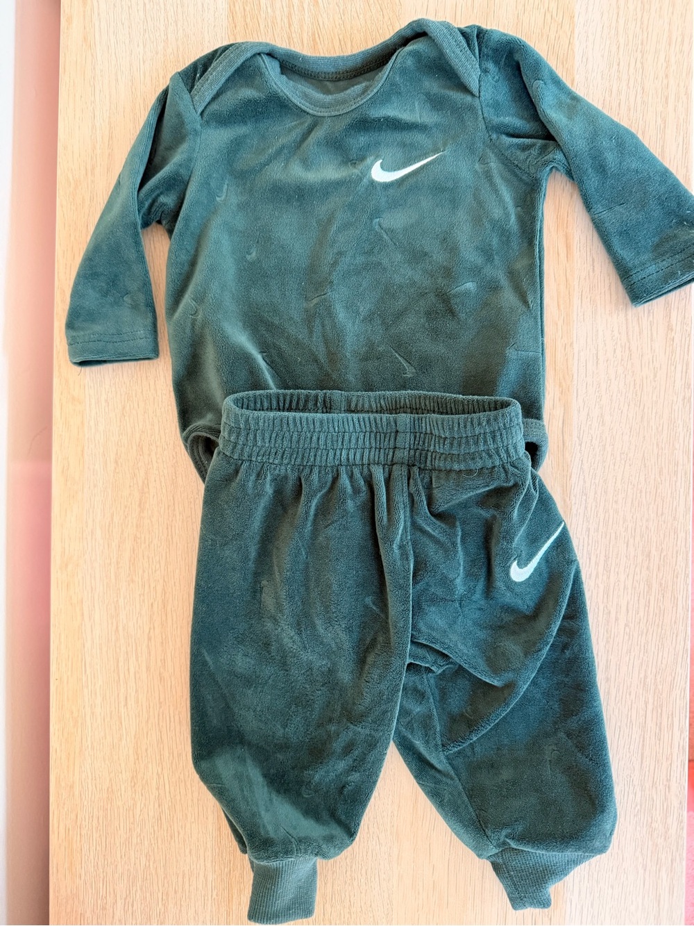 Nike Green Baby Velour Two-Piece Set with White Swoosh